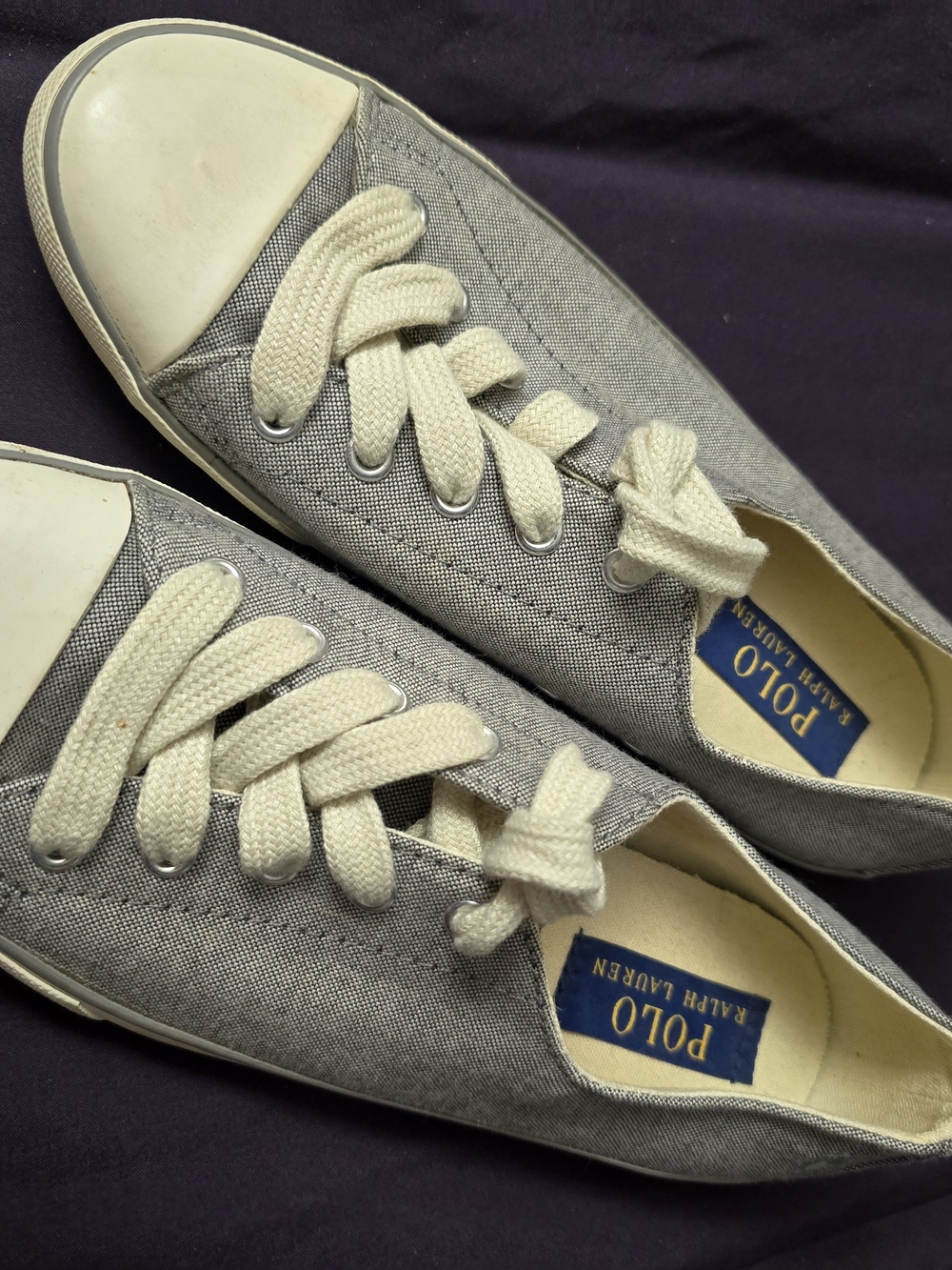 Ralph Lauren Gray Canvas Slip-On Sneakers with Cream Insole